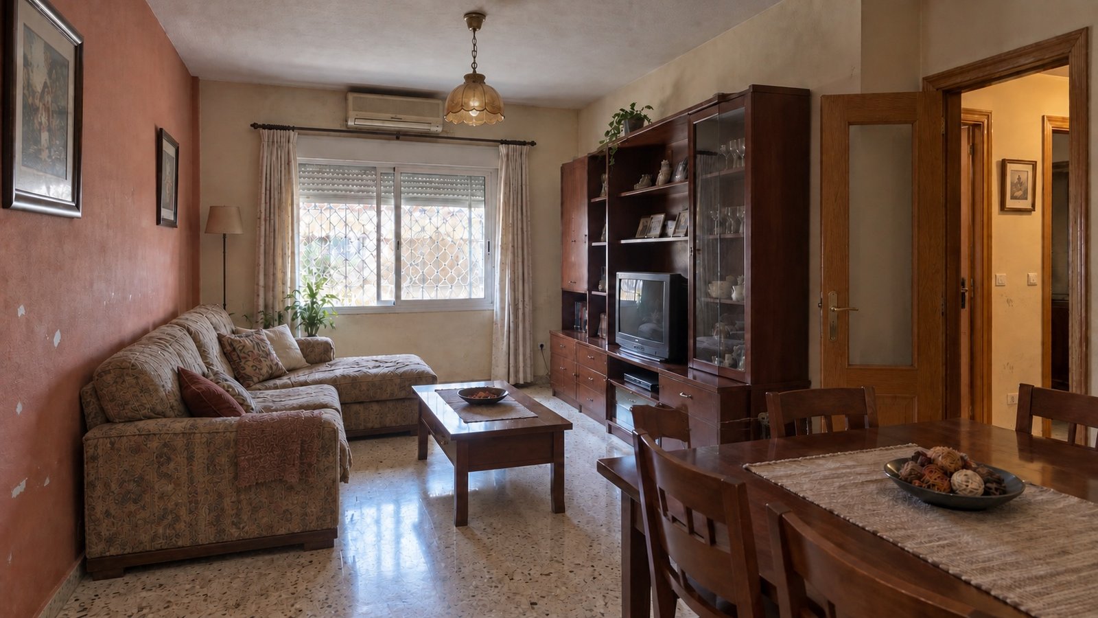 Salón de una vivienda antigua antes de la reforma